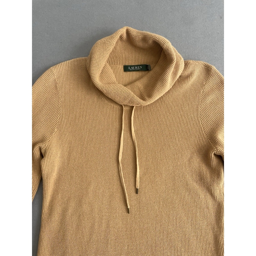 Women’s Cream/Tan Cowl Neck Sweater with Drawstring - Picture 7 of 12